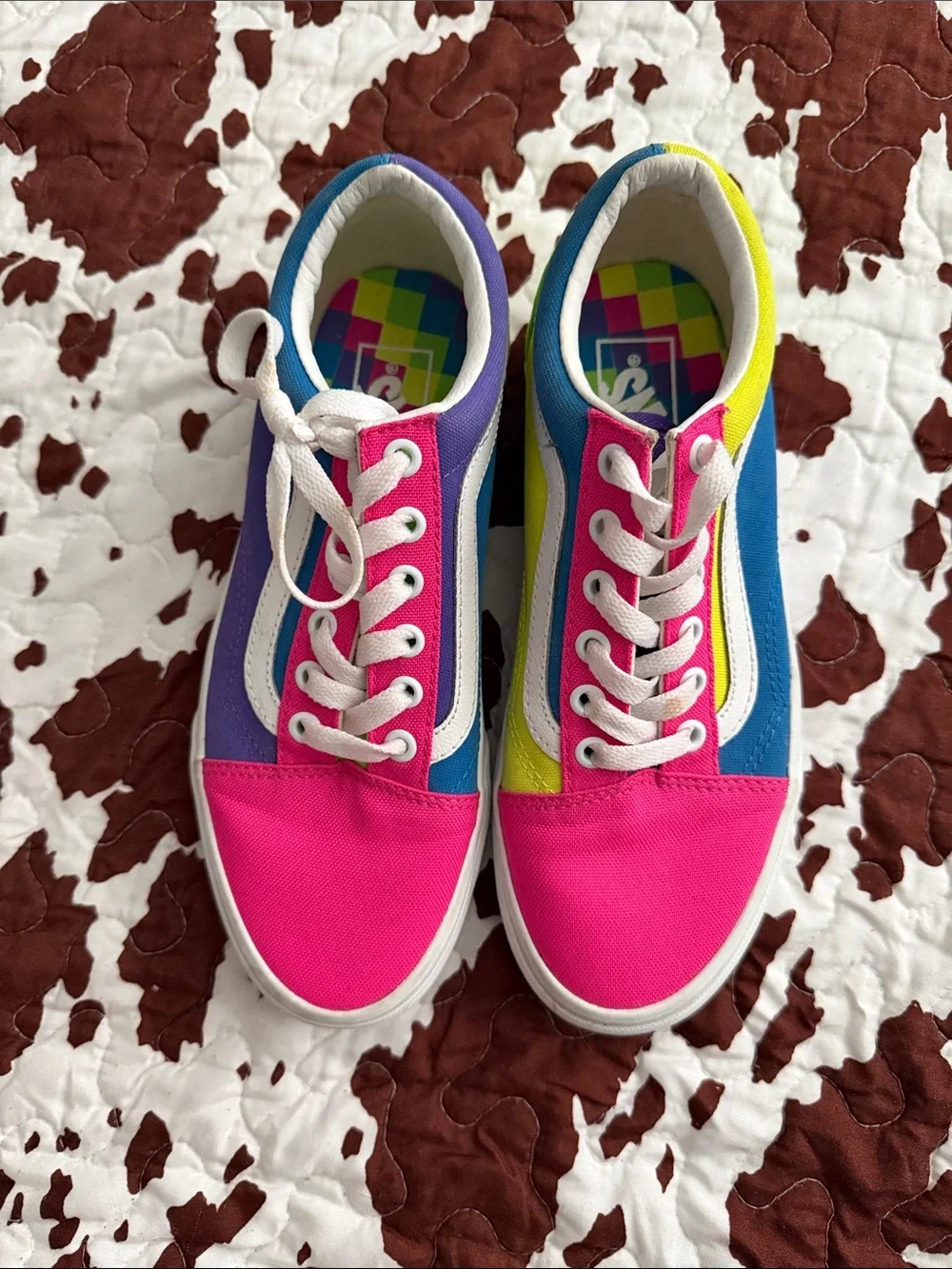 Vans Women Neon Colorblock Low-Top Sneakers in Pink, Blue, Yellow & Green